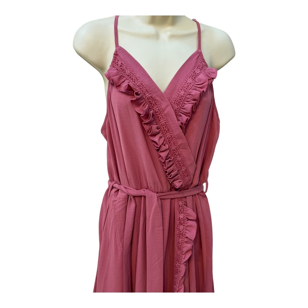 SIMPLEE Apparel Pink Ruffled Deep V Barbiecore Maxi Dress size XL